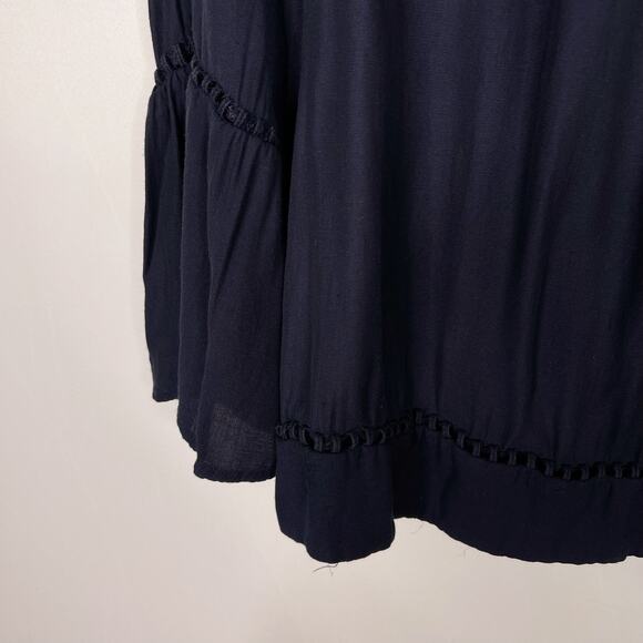 LOFT Navy Blue Medium M Eyelet Detail Long Sleeve Blouse Top Open Work Yoke - Picture 5 of 9